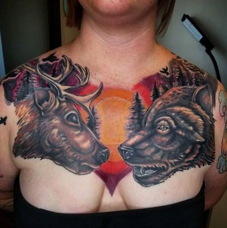 Tattoos - Cody Cook Deer and Bear Chest Piece - 141384